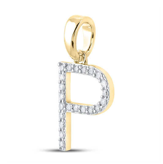 10K White Or Yellow Gold Womens Round Diamond P Initial Letter Pendant
