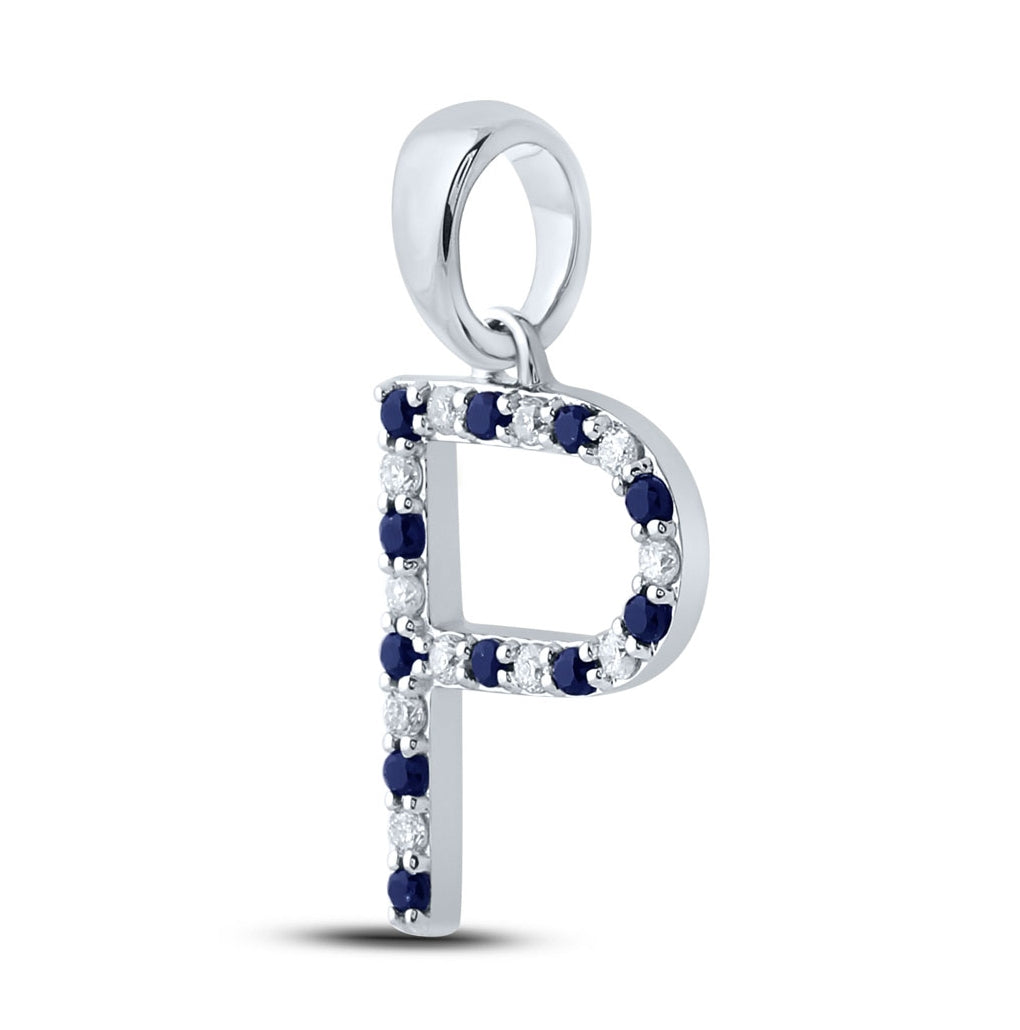 10kt White Gold 1/12ct Diamond Cn 1/10ct-blue Sapp Natural Gem Initial "p" Pendant