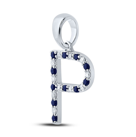 10kt White Gold 1/12ct Diamond Cn 1/10ct-blue Sapp Natural Gem Initial "p" Pendant