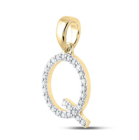 10K Yellow Gold Womens Round Diamond Q Initial Letter Pendant 1/5 Cttw, Length: 0.8 In, Width: 0.46 In