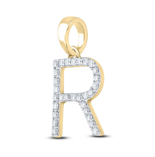 10kt Yellow Gold 1/10ct Diamond Cn 1/8ct-blue Sapp Natural Gem Initial "r" Pendant