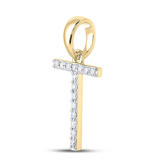 10kt Yellow Gold 1/8ct Diamond Cn Ladies Initial "t" Pendant