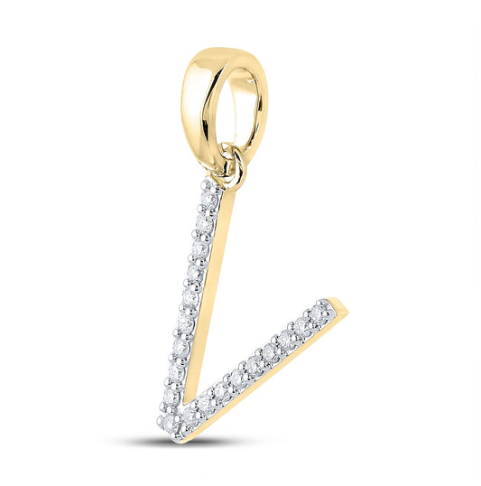 10K White Or Yellow Gold Womens Round Diamond V Initial Letter Pendant