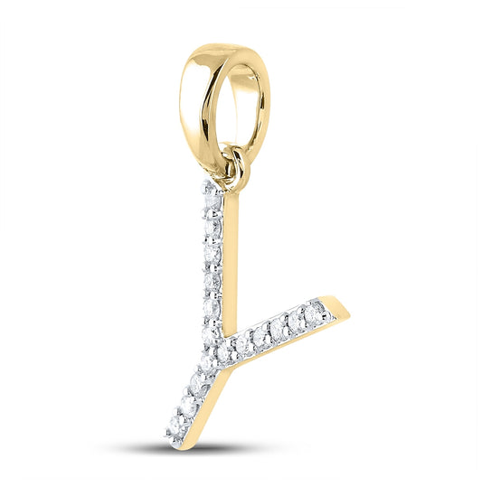 10K White Or Yellow Gold Womens Round Diamond Y Initial Letter Pendant