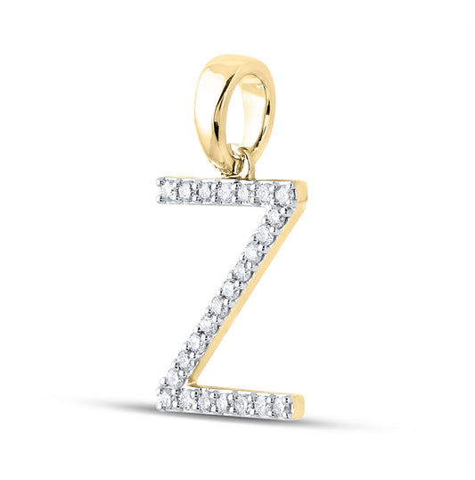 10K Yellow Gold Womens Round Diamond Z Initial Letter Pendant 1/5 Cttw, Length: 0.8 In, Width: 0.46 In