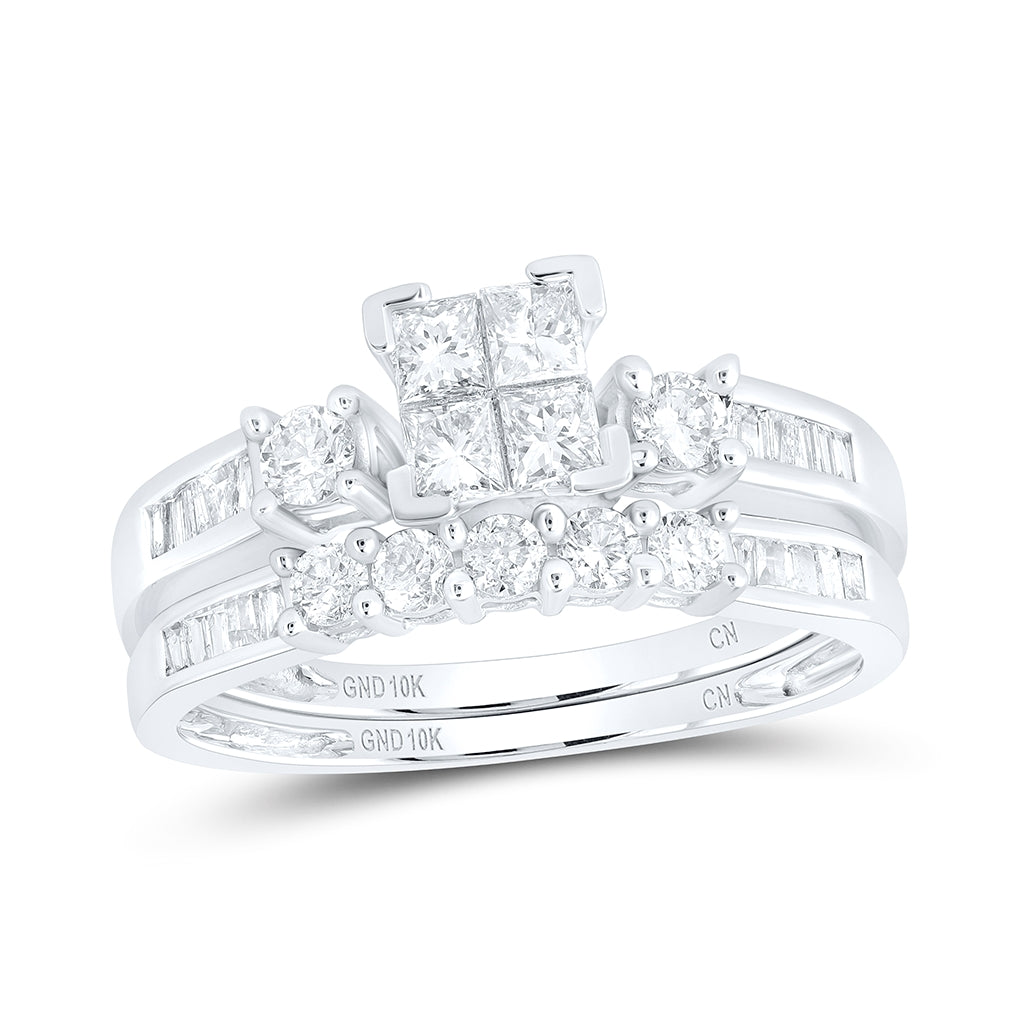 10kt White Gold 7/8ct Diamond Cn Tessera Invisible Bridal Set Size-8