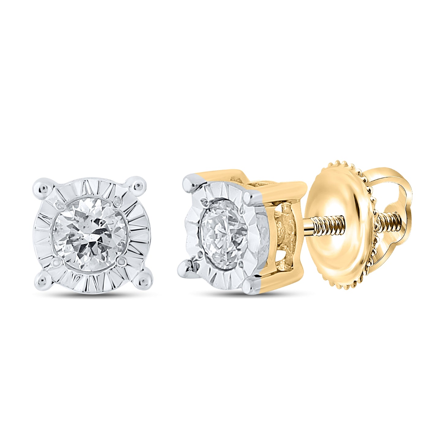 10K Yellow Gold Round Diamond Stud Earrings 1/8 Cttw, Length: 0.15 In, Width: 0.15 In
