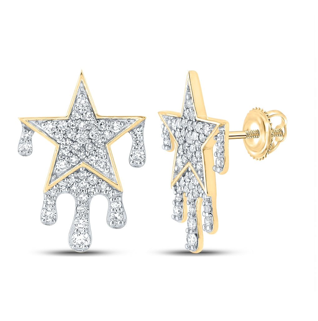 10K Yellow Gold Round Diamond Dripping Star Earrings 3/4 Cttw