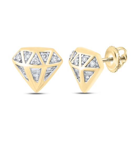 10K Yellow Gold Baguette Diamond Gem Earrings 1/3 Cttw