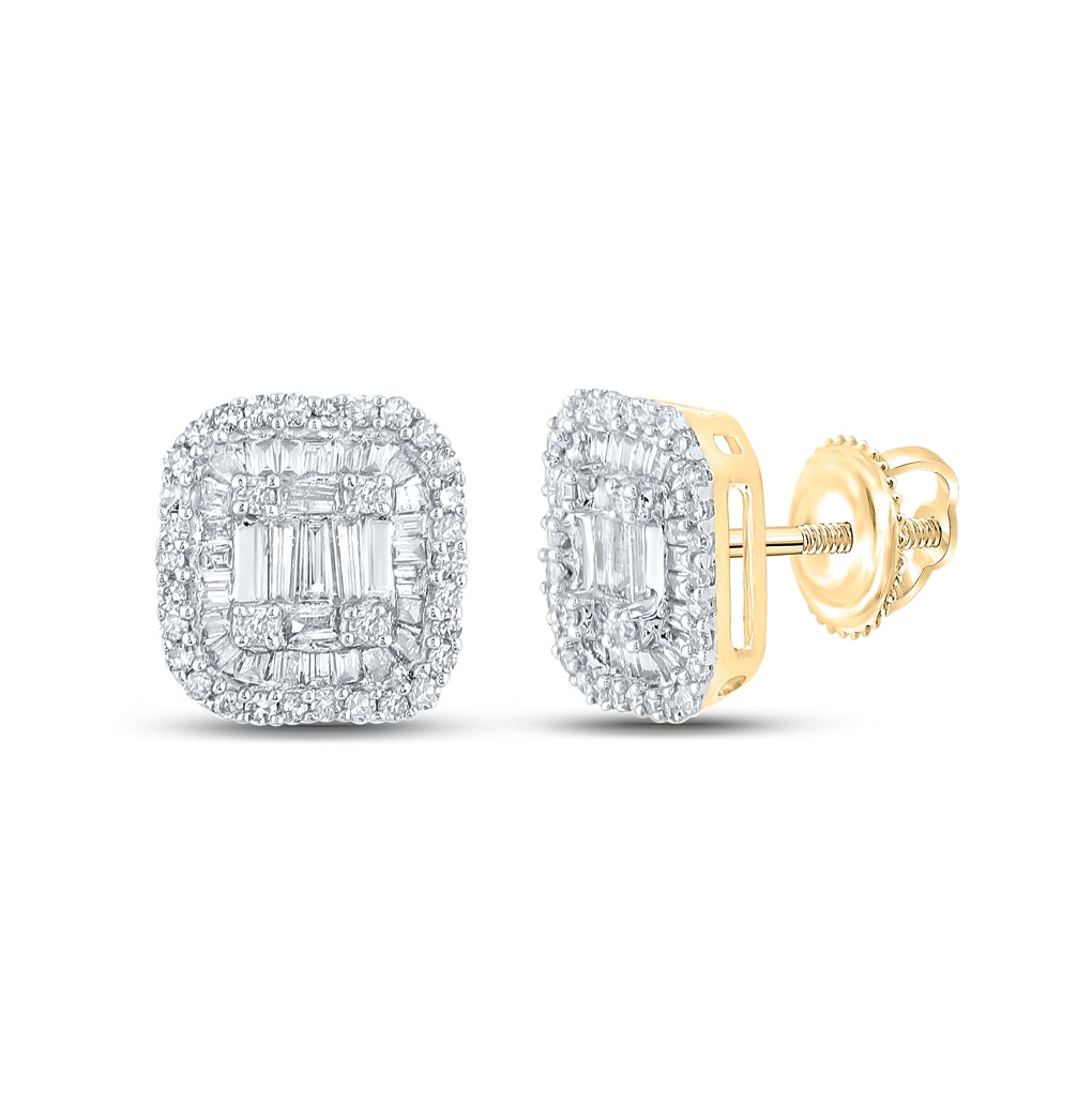 10K Yellow Gold Baguette Diamond Square Earrings 1/2ctw