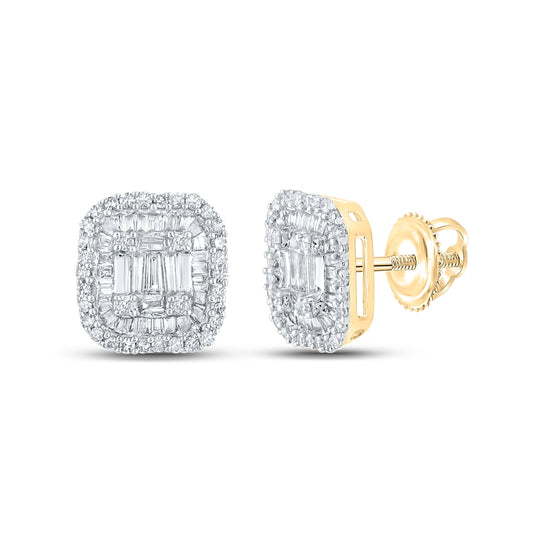 10K Yellow Gold Baguette Diamond Square Earrings 1/2ctw