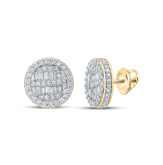 10K Yellow Gold Baguette Diamond Circle Earrings 1-1/4 Cttw