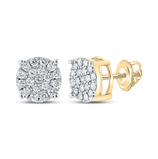 10K White Or Yellow Gold Round Diamond Cluster Earrings