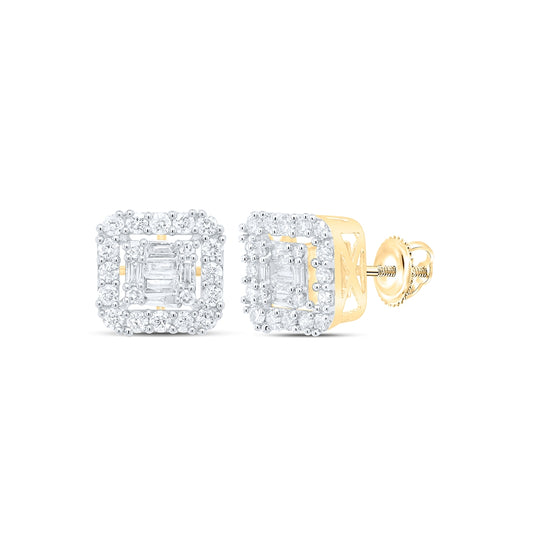 10K White Or Yellow Gold Baguette Diamond Square Earrings
