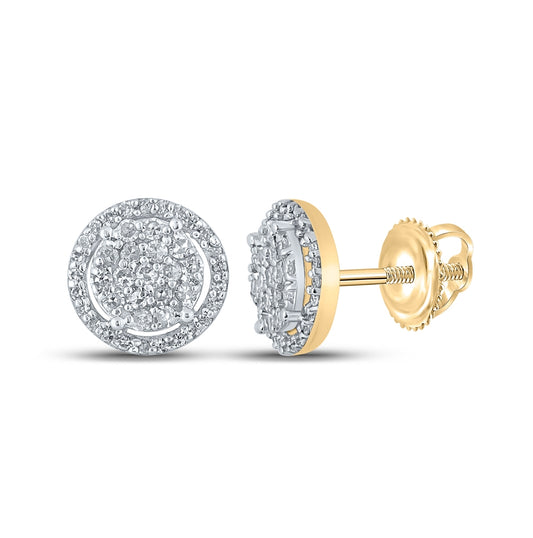 10K Yellow Gold Round Diamond Circle Cluster Earrings 1/3ctw