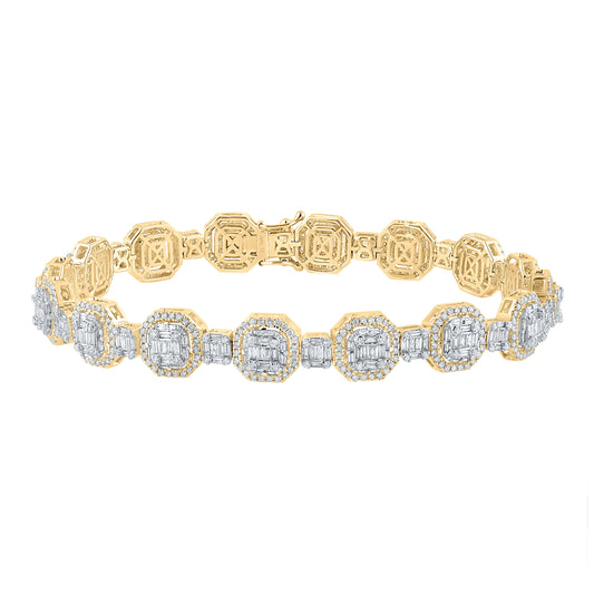 14K Yellow Gold Mens Baguette Diamond Octagon Link Bracelet 6-1/4 Cttw