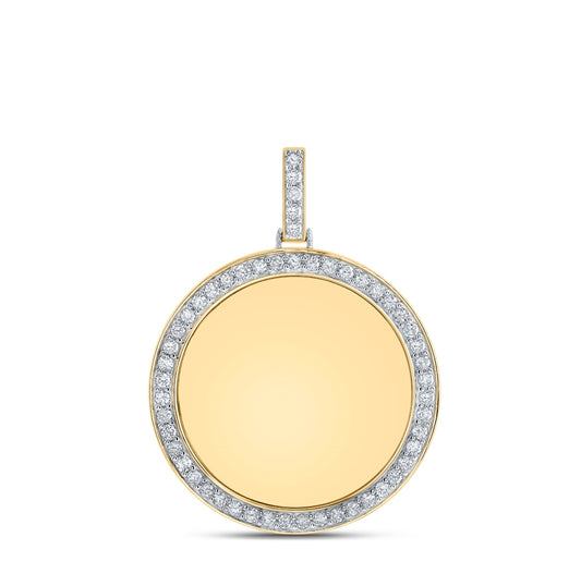 10K Yellow Gold Mens Round Diamond Memory Circle Charm Pendant 1-3/4 Cttw, Length: 1.93 In, Width: 1.42 In
