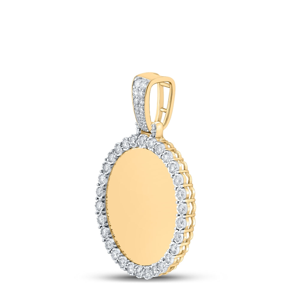 10K Yellow Gold Mens Round Diamond Memory Circle Mirror Charm Pendant 3/4 Cttw, Length: 1.59 In, Width: 1.09 In