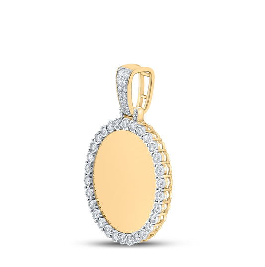 10K Yellow Gold Mens Round Diamond Memory Circle Mirror Charm Pendant 3/4 Cttw, Length: 1.59 In, Width: 1.09 In