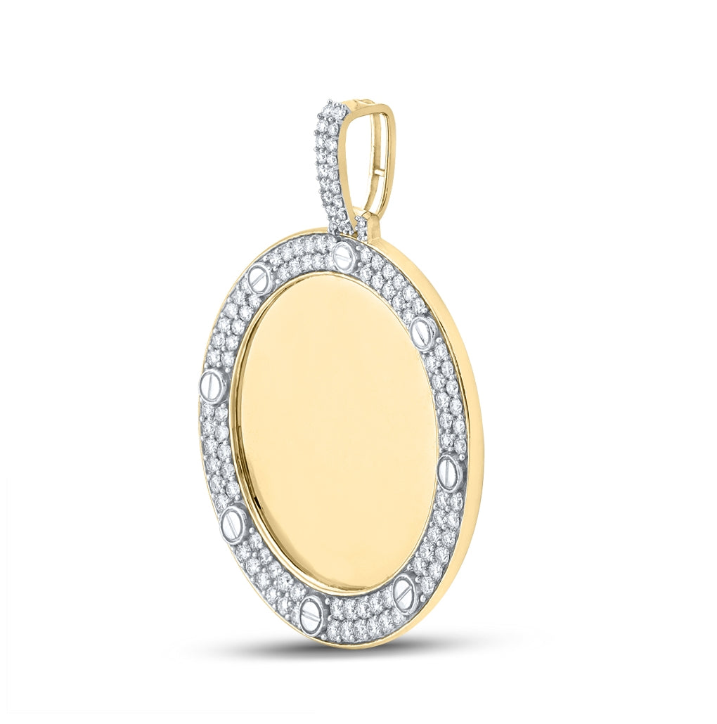 10K Yellow Gold Mens Round Diamond Mirror Circle Charm Pendant 2 Cttw, Length: 1.99 In, Width: 1.51 In