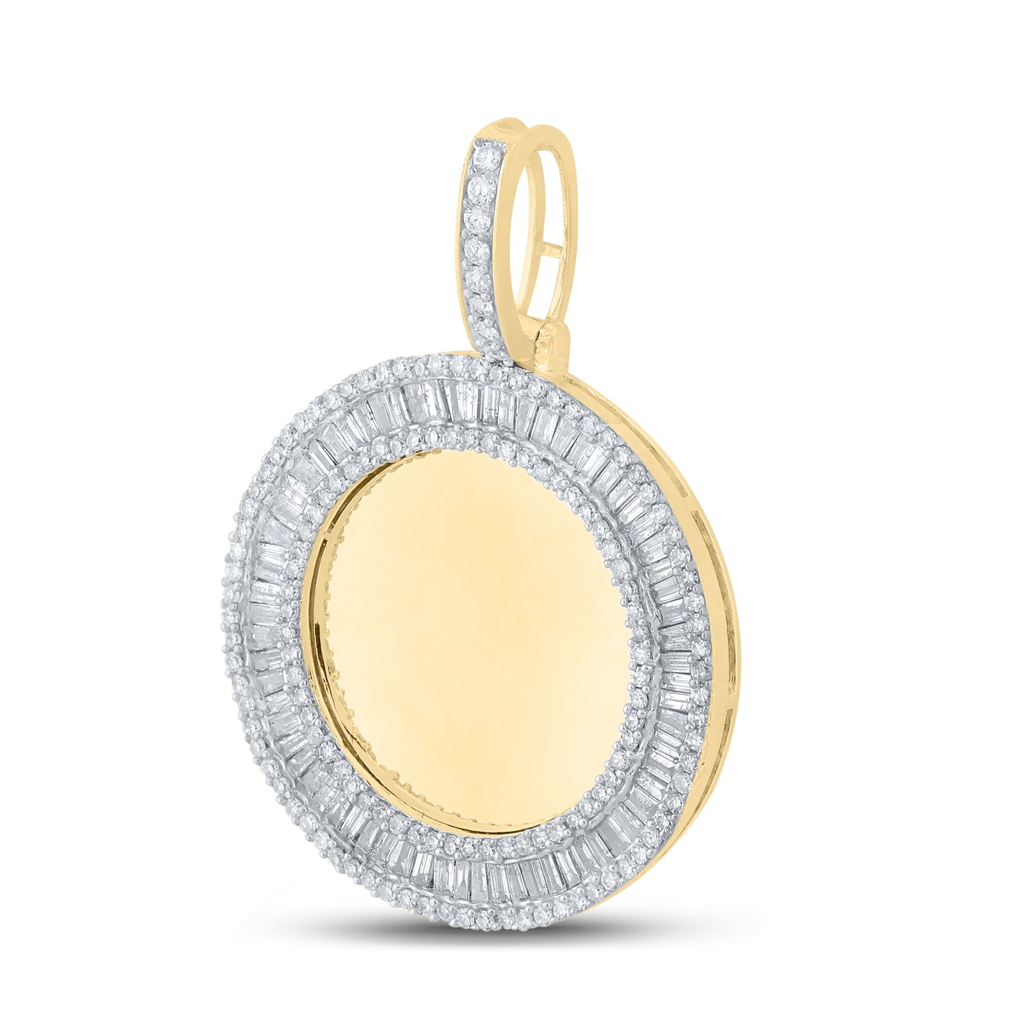 10K Yellow Gold Mens Baguette Diamond Memory Circle Charm Pendant 1-1/2 Cttw, Length: 1.56 In, Width: 1.11 In