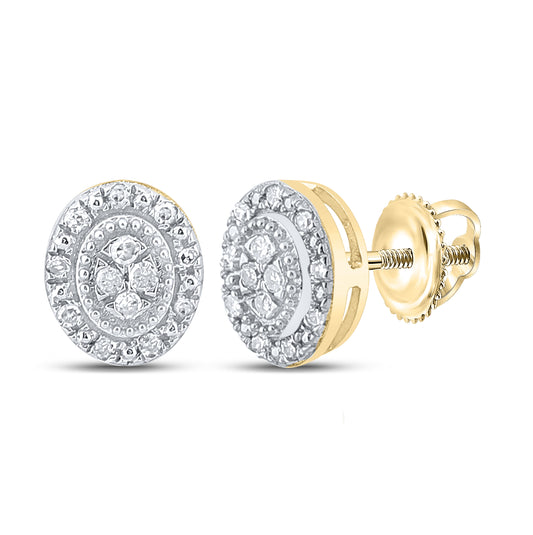 10K Yellow Gold Womens Round Diamond Oval Cluster Earrings 1/10 Cttw