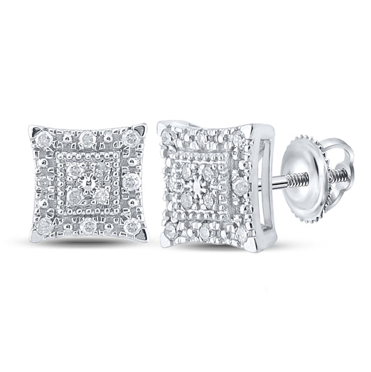 10K White Gold Womens Round Diamond Square Earrings 1/8 Cttw