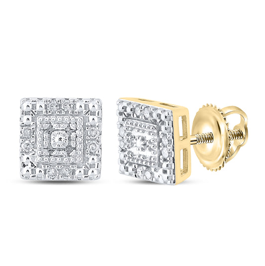 10K Yellow Gold Womens Round Diamond Square Earrings 1/8 Cttw, Length: 0.27 In, Width: 0.28 In
