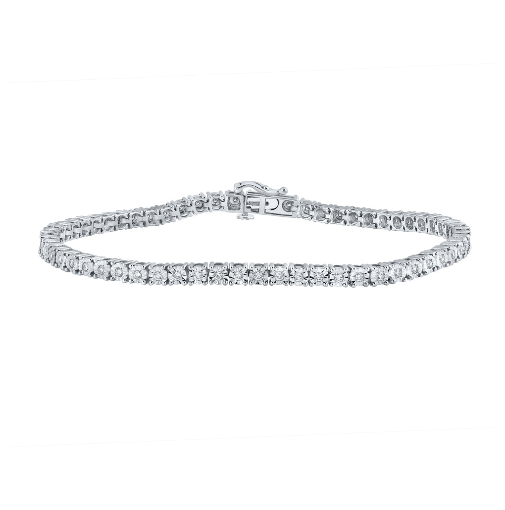 10K White Gold Mens Round Diamond Tennis Bracelet 1-1/4 Cttw