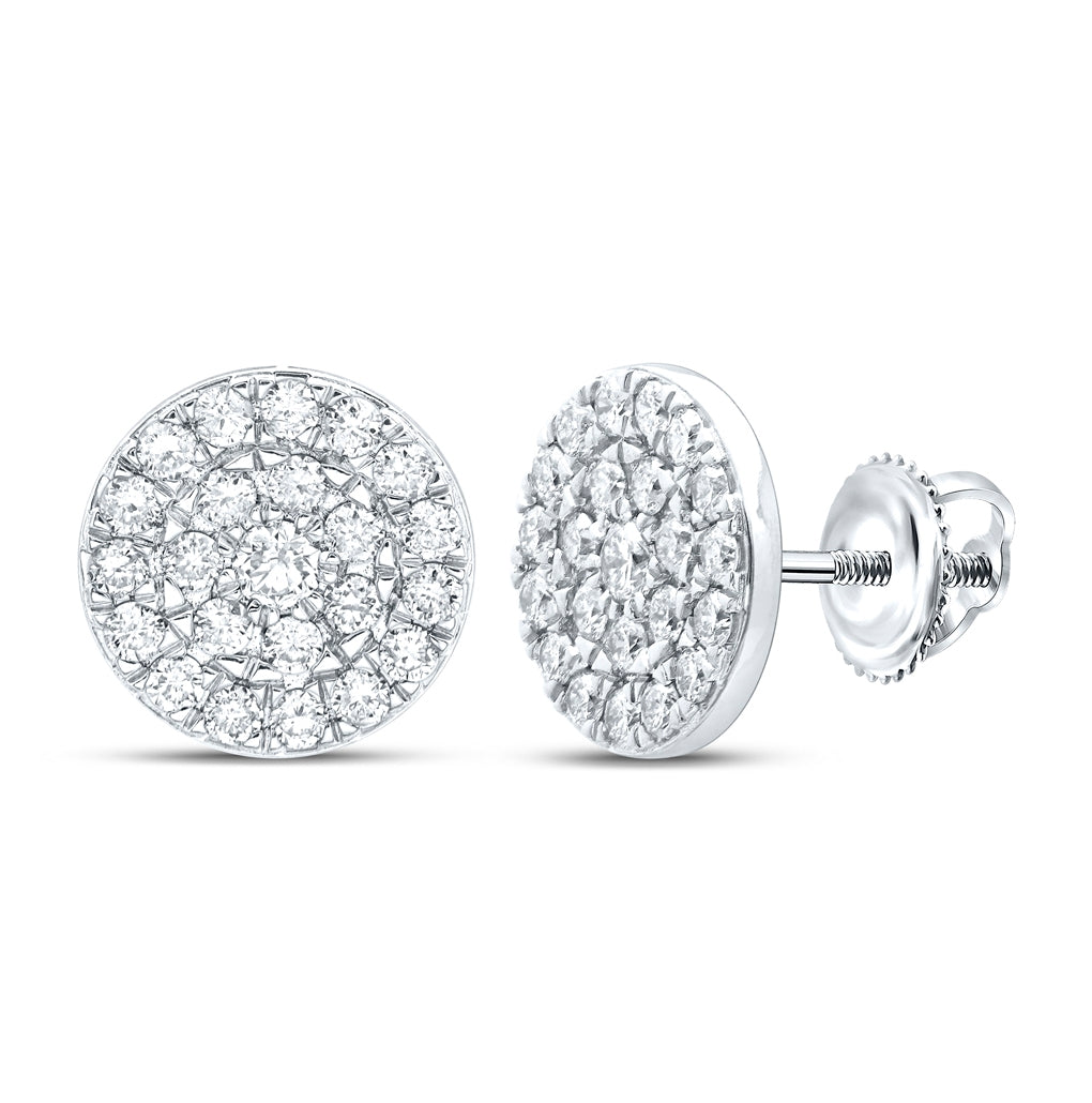 10K White Gold Womens Round Diamond Cluster Earrings 1 Cttw