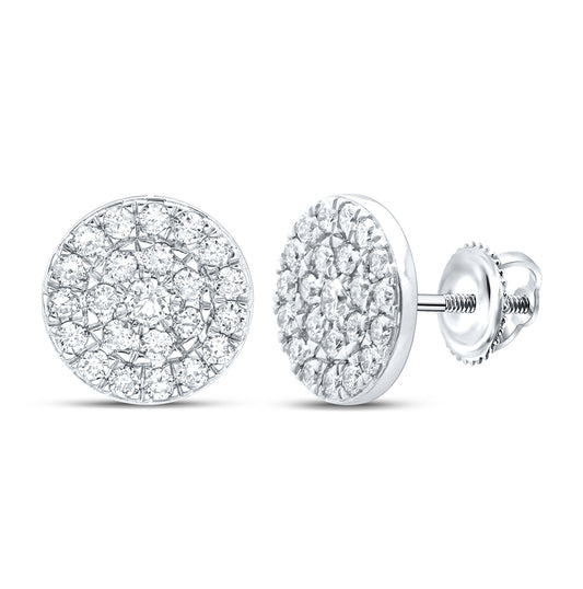 10K White Gold Womens Round Diamond Cluster Earrings 1 Cttw