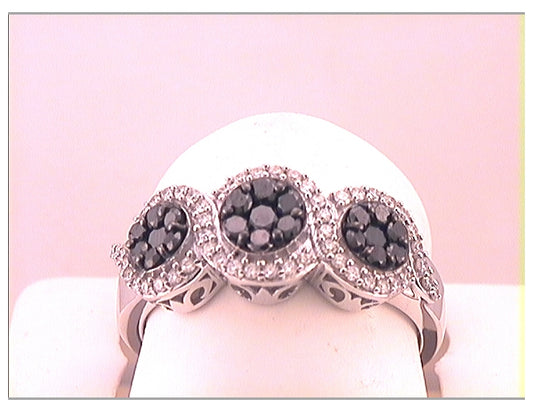 14kt White Gold 1 Ctw Diamond Black Flower Ring