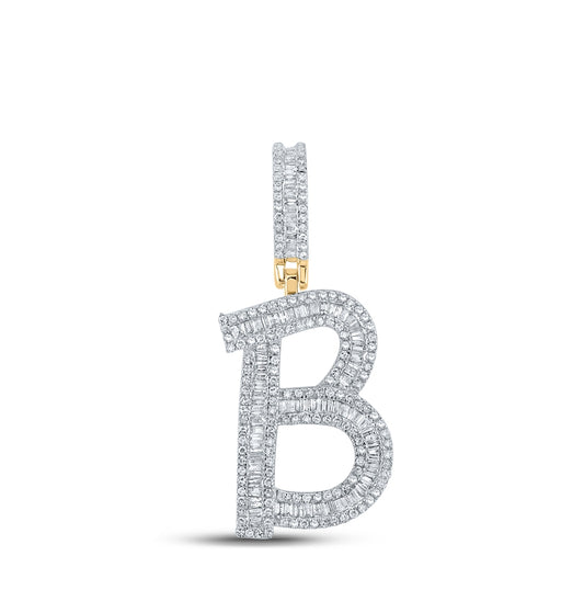 10K Yellow Gold Mens Baguette Diamond Initial Letter Charm Pendant
