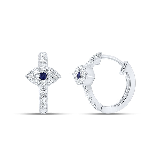 10K White Gold Womens Round Blue Sapphire Diamond Hoop Earrings 1/4 Cttw