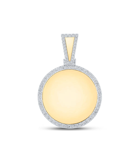 10K Yellow Gold Mens Round Diamond Picture Memory Circle Charm Pendant 7/8 Cttw