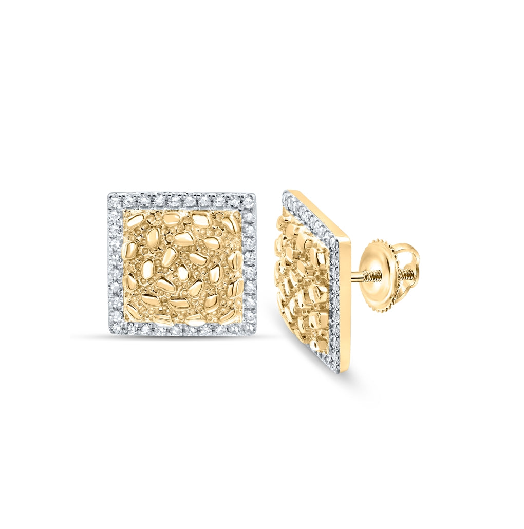10K Yellow Gold Round Diamond Nugget Square Earrings 1/3 Cttw, Length: 0.46 In, Width: 0.46 In