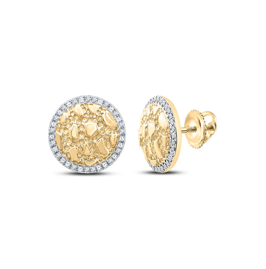 10K Yellow Gold Round Diamond Nugget Circle Earrings 1/6 Cttw, Length: 0.49 In, Width: 0.45 In