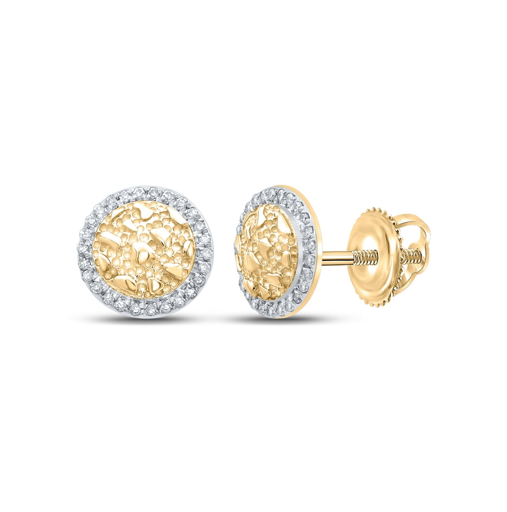 10K Yellow Gold Round Diamond Nugget Circle Earrings 1/8 Cttw