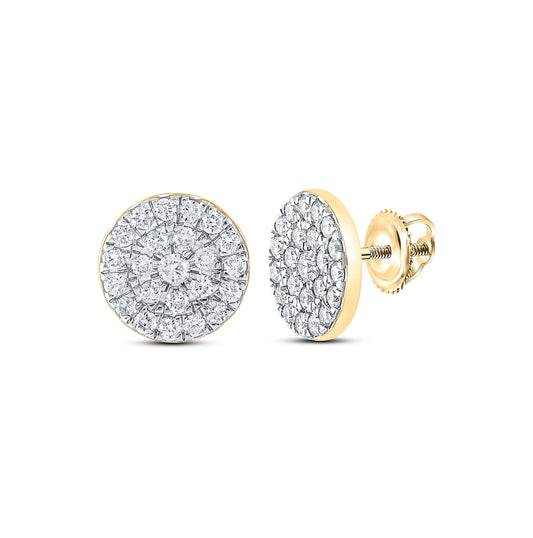 10K Yellow Gold Womens Round Diamond Cluster Earrings 1 ct