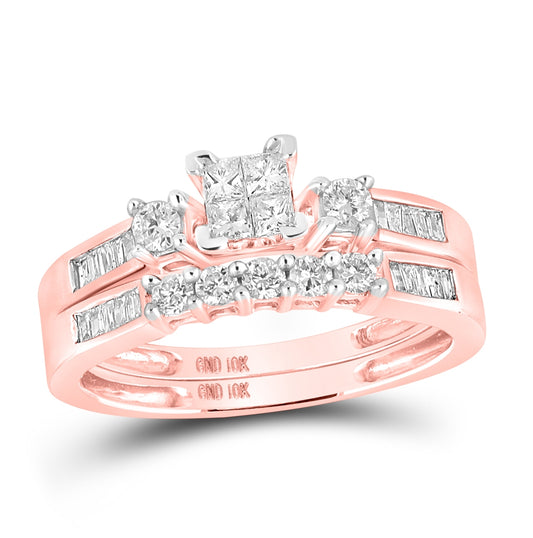 10kt Rose Gold 3/8ct Diamond Cn Tessera Invisible Bridal Set Size 5