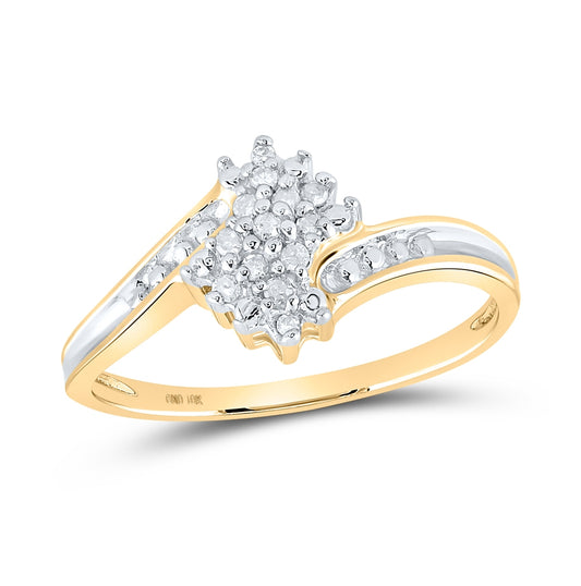 10K Two-tone Gold Womens Round Diamond Cluster Ring 1/10 Cttw, Womens Size: 5-10