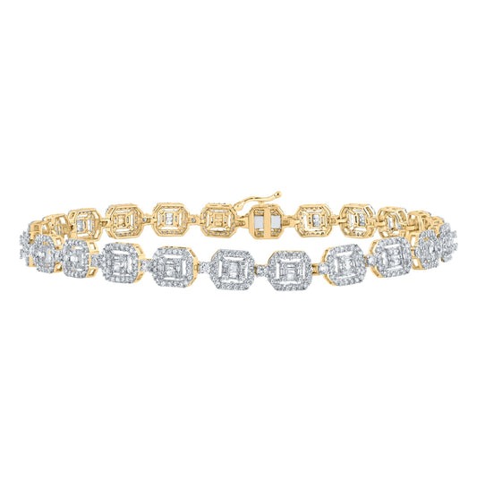 10K White Or Yellow Gold Mens Baguette Diamond Square Link Bracelet