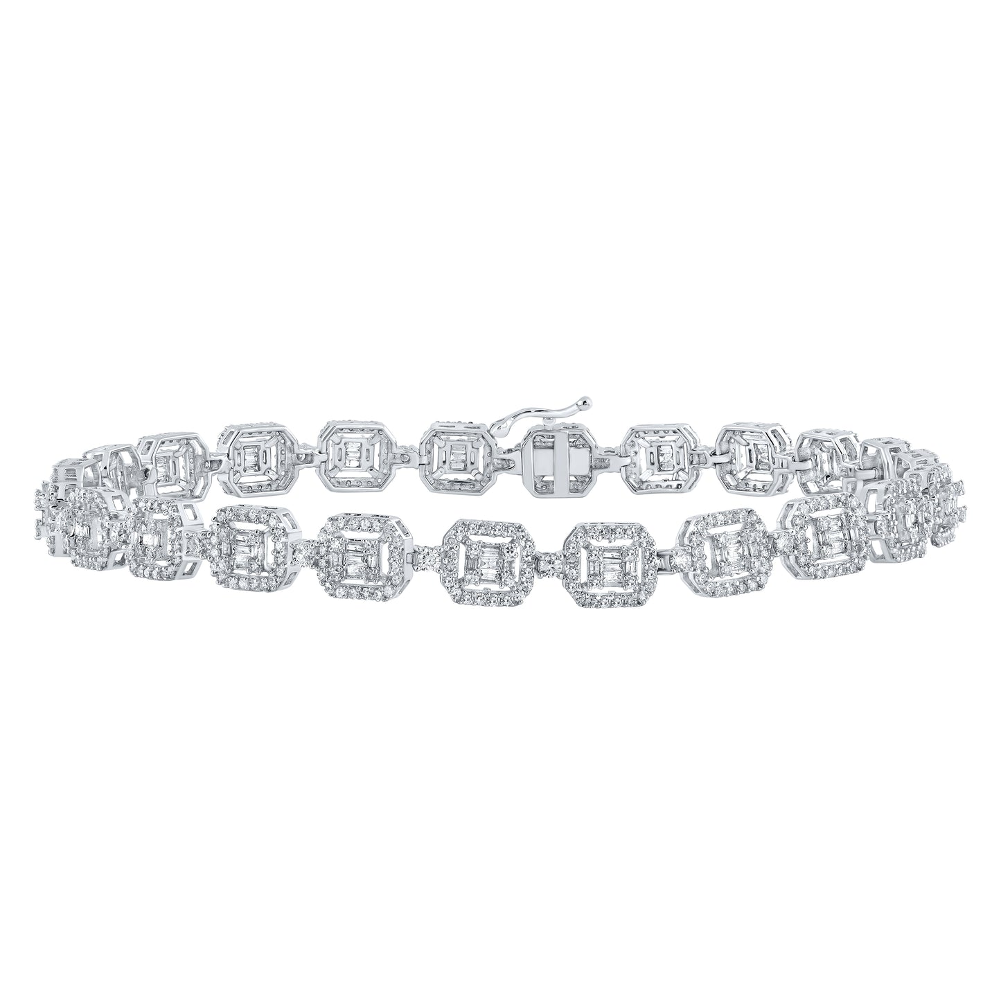 10K White Or Yellow Gold Mens Baguette Diamond Square Link Bracelet