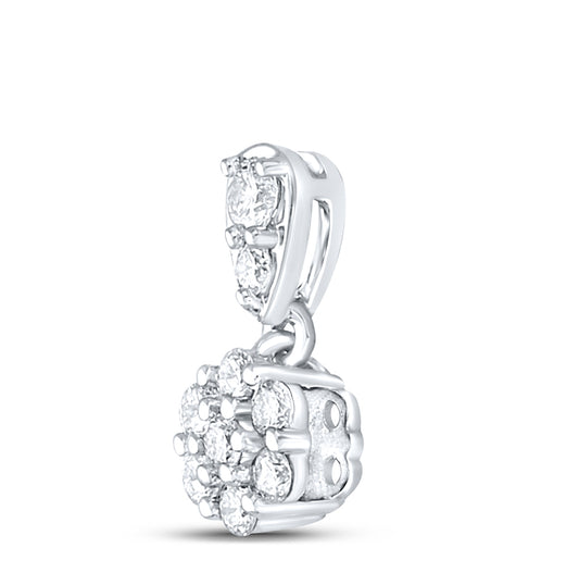 10K White Gold Womens Round Diamond Flower Cluster Pendant 1/5 Cttw