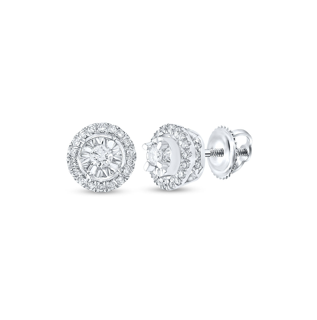 10K White Gold Womens Round Diamond Halo Earrings 1/4ctw