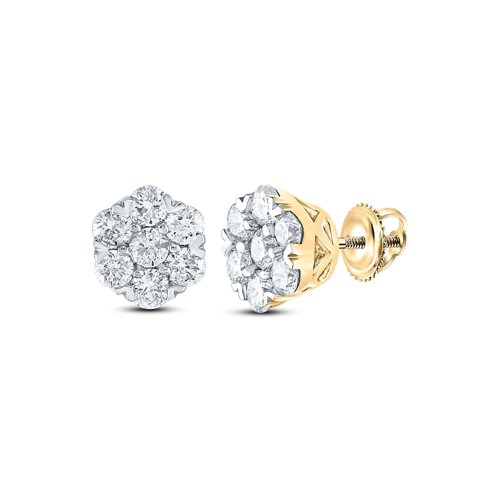 10K Yellow Gold Womens Round Diamond Flower Cluster Earrings 5/8 Cttw