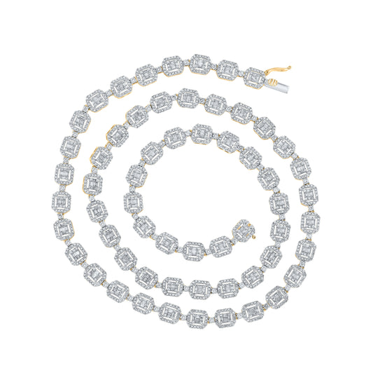 10K Yellow Or White Gold Mens Baguette Diamond 24-inch Square Link Chain Necklace 10 Cttw, Length: 24.02 In, Width: 0.29 In