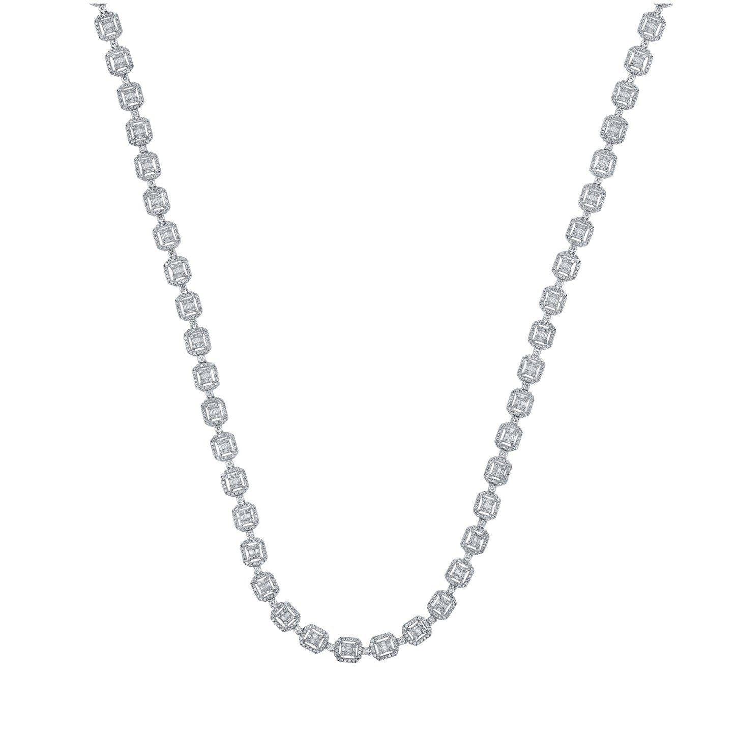 10K Yellow Or White Gold Mens Baguette Diamond 24-inch Square Link Chain Necklace 10 Cttw, Length: 24.02 In, Width: 0.29 In