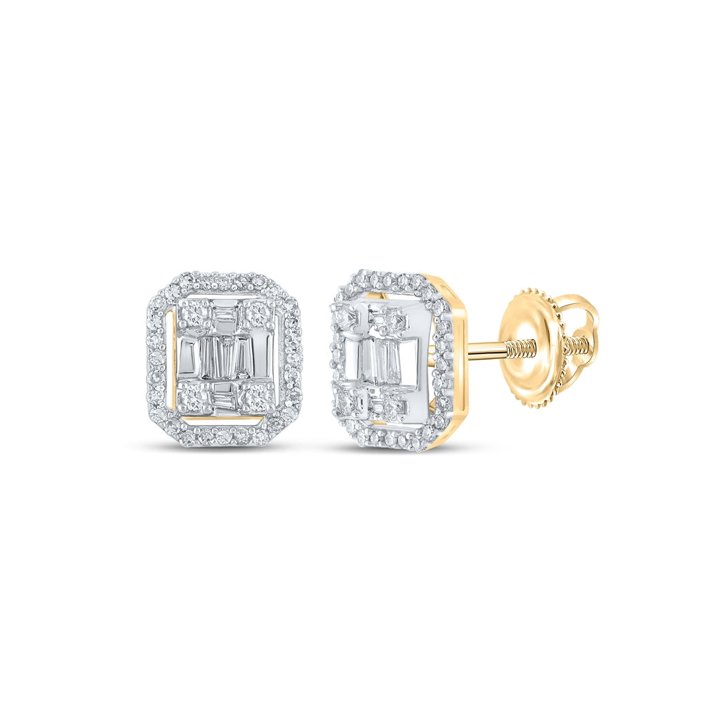 10K White Or Yellow Gold Baguette Diamond Cluster Earrings