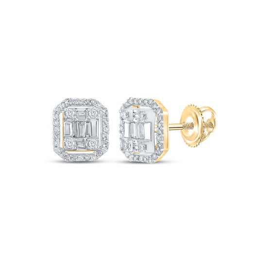 10K White Or Yellow Gold Baguette Diamond Cluster Earrings